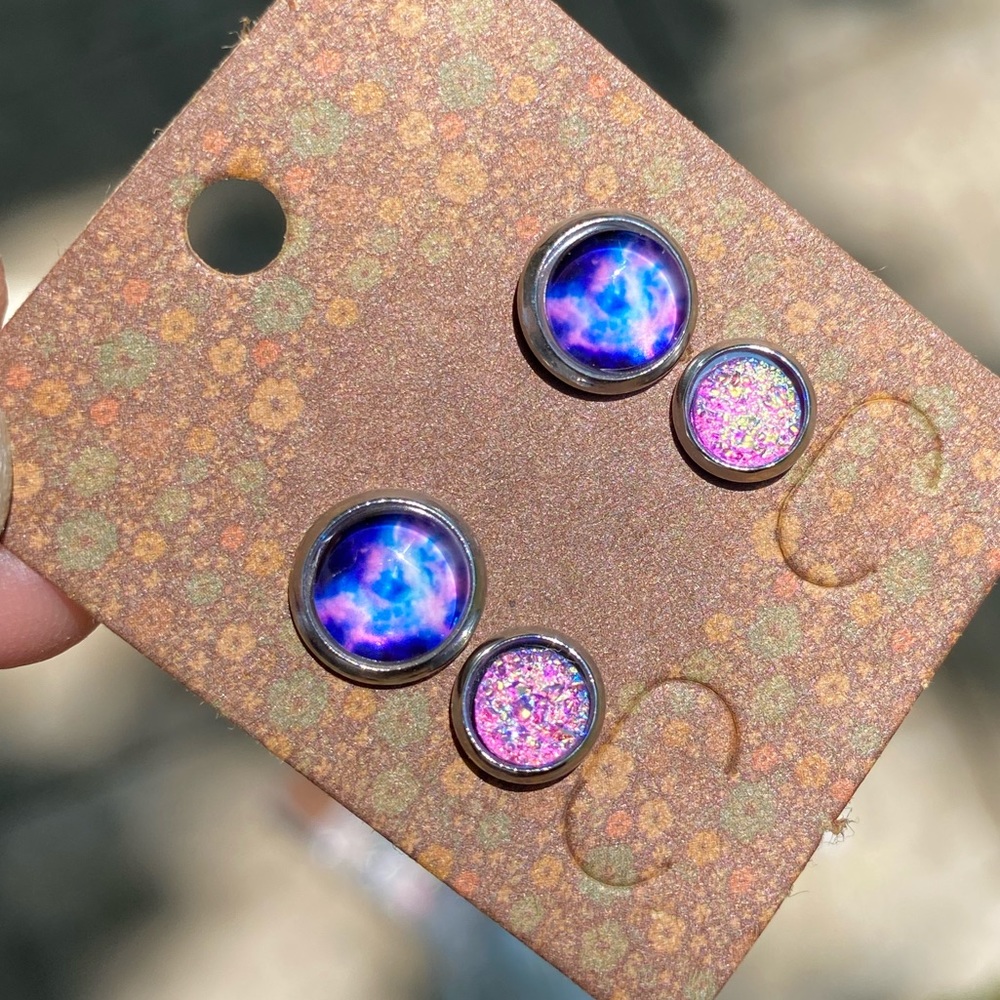NEW Faux Druzy Stud Earrings Set